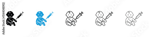 Baby Vaccination icon in Editable stroke and solid flat vector pack