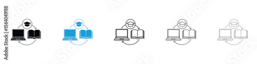 Blended learning icon in Editable stroke and solid flat vector pack