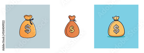 Minimal Black Silhouette Money Bag and Coin Icon with Dollar Symbol Vector Style Design