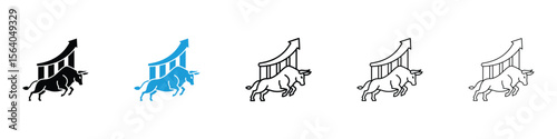 Bull market icon in Editable stroke and solid flat vector pack