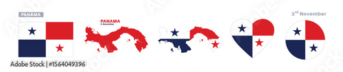 panama flag and map set. panama flag in official colors and proportions. independence day 3 november , map, circle and heart panama mozambique	
