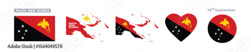 papua new guinea flag and map set. papua new guineaflag in official colors and proportions. independence day 16 september , map, circle and heart shaped papua new guinea
