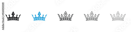 Crown icon in Editable stroke and solid flat vector pack