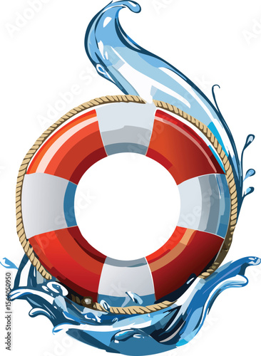 Floating Lifebuoy Surrounded by Playful Water Splashes