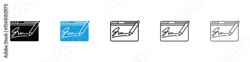 Electronic signature icon in Editable stroke and solid flat vector pack
