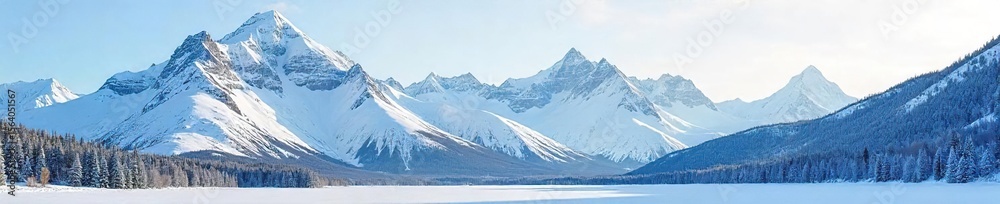 Obraz premium Breathtaking Sunlight on Snow-Capped Canadian Rockies Peaks Pristine Winter Landscape