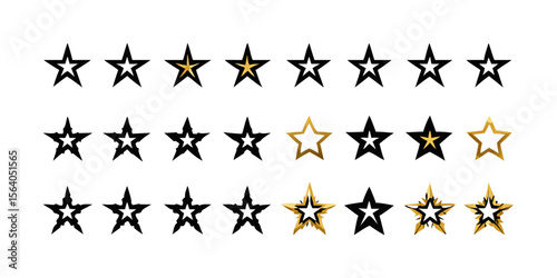 Star rating review system customer satisfaction feedback gold and black icons set