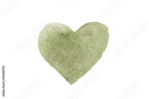 Eco-friendly green watercolor heart symbol. Ideal for organic cosmetic labels, sustainable packaging, branding, and extended commercial license use. Hand-painted on textured paper.