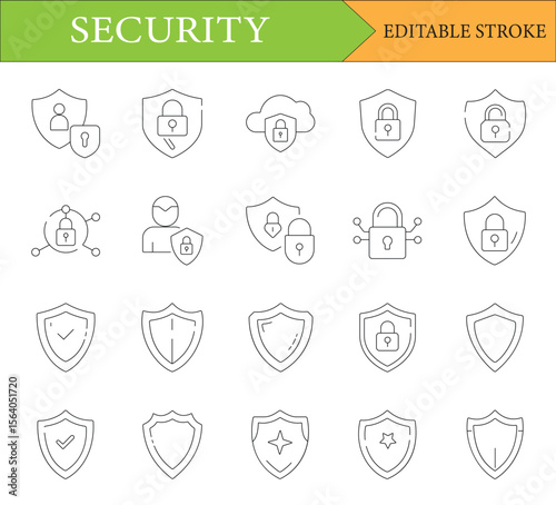 Security Icons Protecting Data Editable Stroke Outline Style Security and Privacy Internet Protection Systems and Antivirus Symbols Security and Data Safety