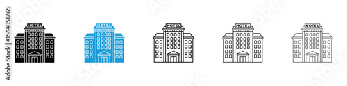 hotel icon in Editable stroke and solid flat vector pack