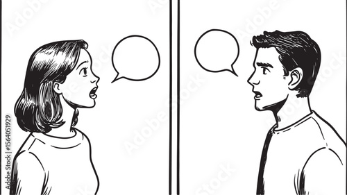 vector line art cartoon of dialogue 