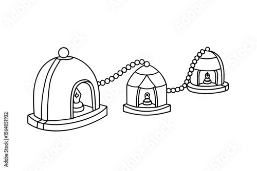 Stupas connected by chain buddhist architecture