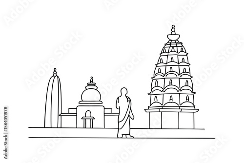 Indian temple architecture with monk pagoda stupa