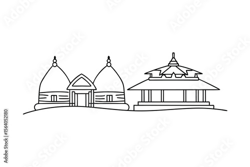Traditional Asian Pagoda and Hut Structures architecture