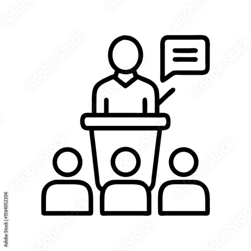 Presentation speaker at podium giving speech to audience icon vector illustration design on transparent background