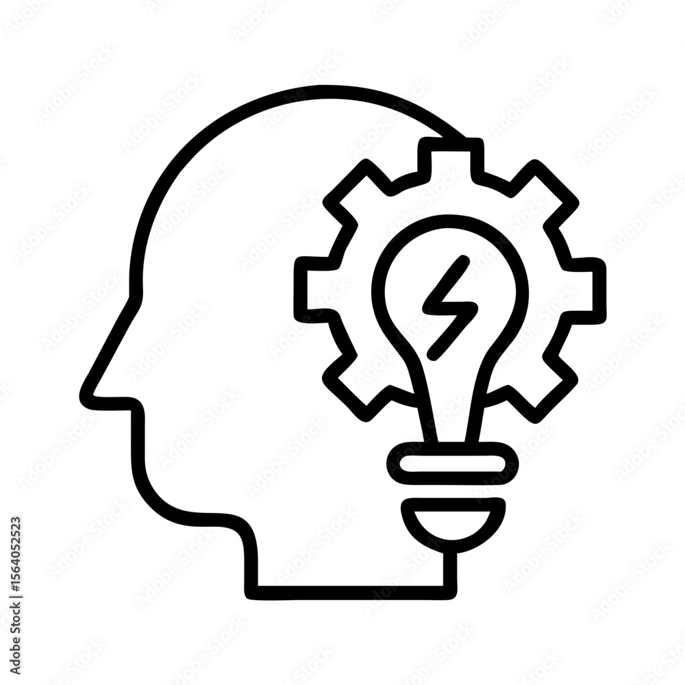 Creative thinking innovation idea concept with lightbulb and gear in head line art design on transparent background Creative thinking innovation idea concept with lightbulb and gear in head line art design on transparent background
