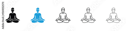Meditating icon in Editable stroke and solid flat vector pack