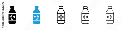 Medicine bottle icon in Editable stroke and solid flat vector pack