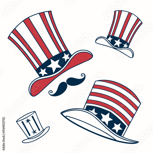 Set of patriotic mustache hat in a flat design