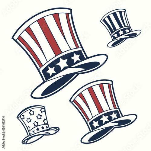 Set of patriotic mustache hat in a flat design