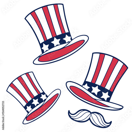 Set of patriotic mustache hat in a flat design