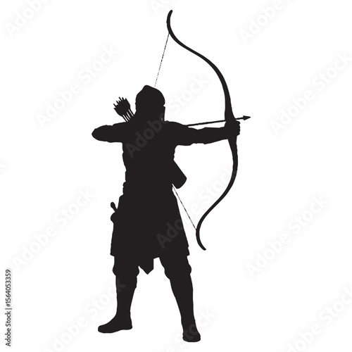 Warrior with Bow Vector – Archer Silhouette for Fantasy, Combat, and Heroic Adventure Themes