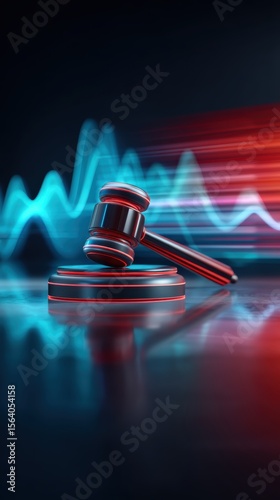 Futuristic neon illuminated judges gavel image