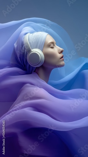 Serene young woman with closed eyes in white attire