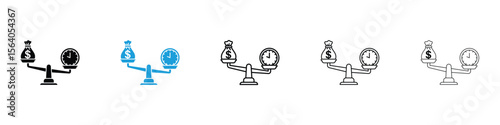 Time and money compare scale icon in Editable stroke and solid flat vector pack
