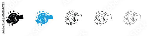 Washing dishes icon in Editable stroke and solid flat vector pack