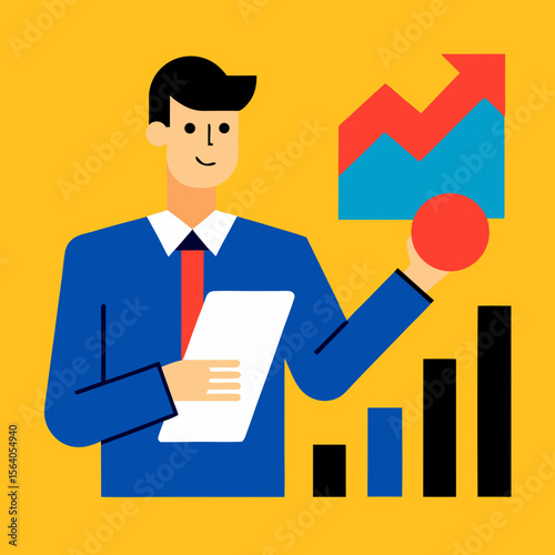 Confident Businessman with Profit Growth Chart