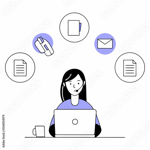 Woman Working Remotely with Technology Icons