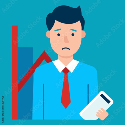 Sad Businessman with Falling Sales Graph