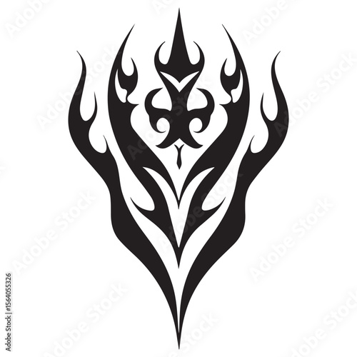 Abstract black tribal flame design with sharp points and curves on a white background