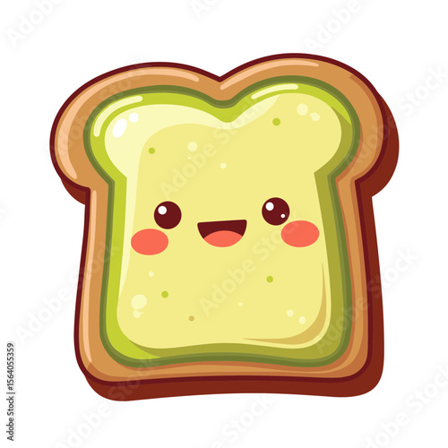 Cute cartoon avocado toast character with smiling face illustration  