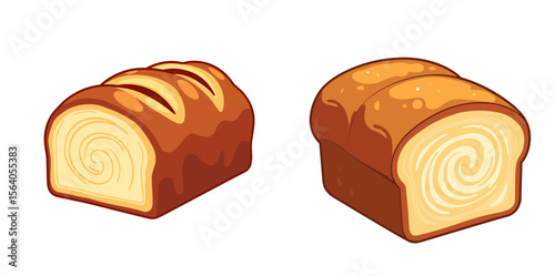 Set of vector illustrations of baked goods with swirl bread loaves  