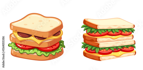 Set of vector illustrations of sandwiches with various fillings  