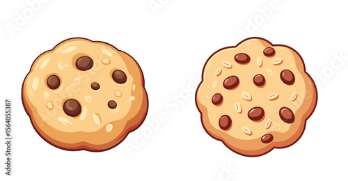 Set of vector illustrations of baked goods including chocolate chip cookies  