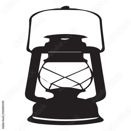 Black silhouette of a vintage kerosene lantern with a handle and glass globe