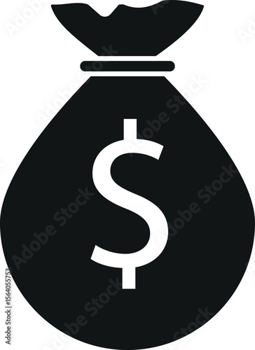 Money bag with dollar icon. Money bag icon. Income growth. Business and finance. black icon isolated. Cash icon. Investment. Cartoon money bag. Bag of coins.