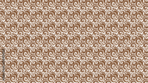 Batik pattern with modern megamendung motif. This repeating pattern consists of brown cloud arches on a white background, creating a dynamic and elegant impression.