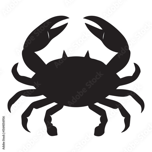 Black silhouette of a crab with claws raised against a white background