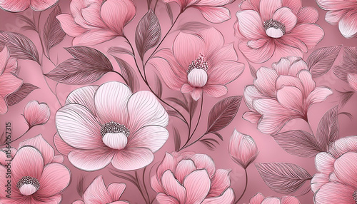 tender floral pink seamless pattern elegant line art design
