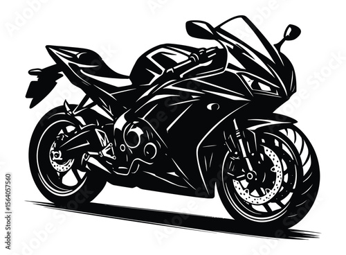 Sleek black sport motorcycle silhouette on a white background