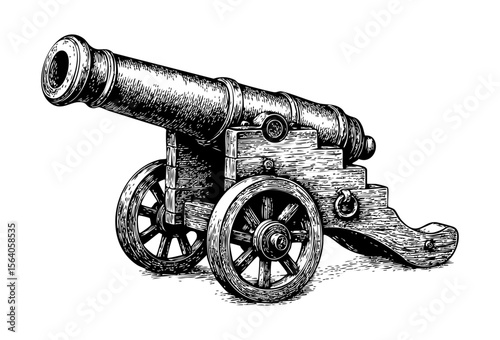 Old Cannon Vintage Engraving Illustration – Vector and PNG Isolated on Transparent Background
