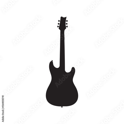 Black electric guitar silhouette isolated on white background
