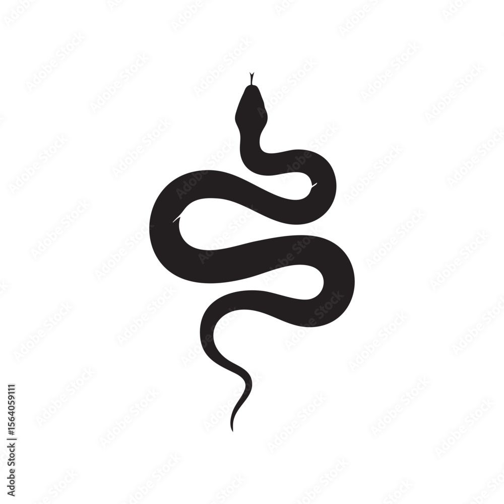 Fototapeta premium Stylized black snake silhouette winding on white background silhouette isolated on white background