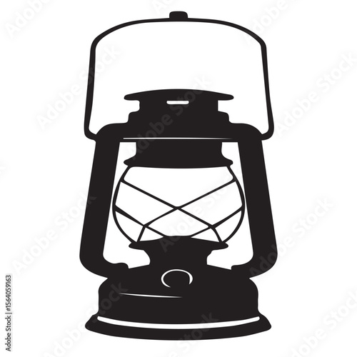 Black silhouette of a vintage kerosene lantern with a glass globe and handle
