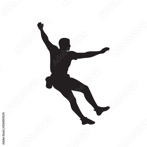 Man in dynamic pose with arms outstretched silhouette isolated on white background