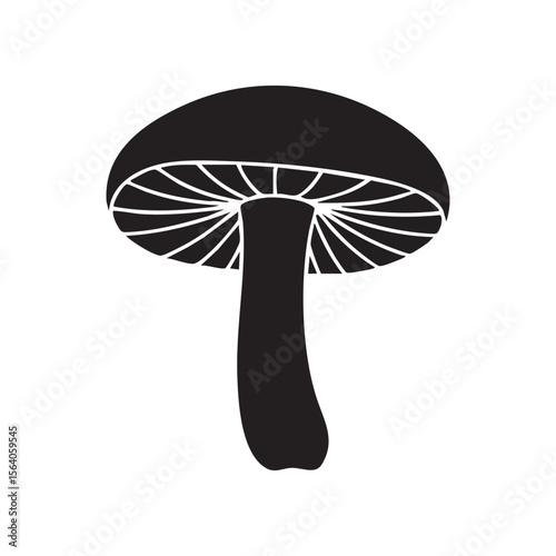 Black silhouette of a mushroom with gills isolated on white background silhouette